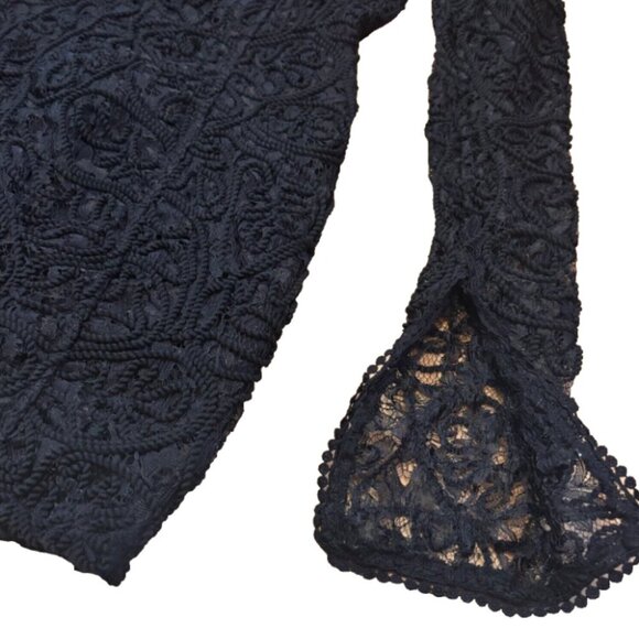 PRETTYLITTLETHING Black Lace Bardot Long Split Sleeve Bodycon Dress Womens Sz 0 - Picture 3 of 6